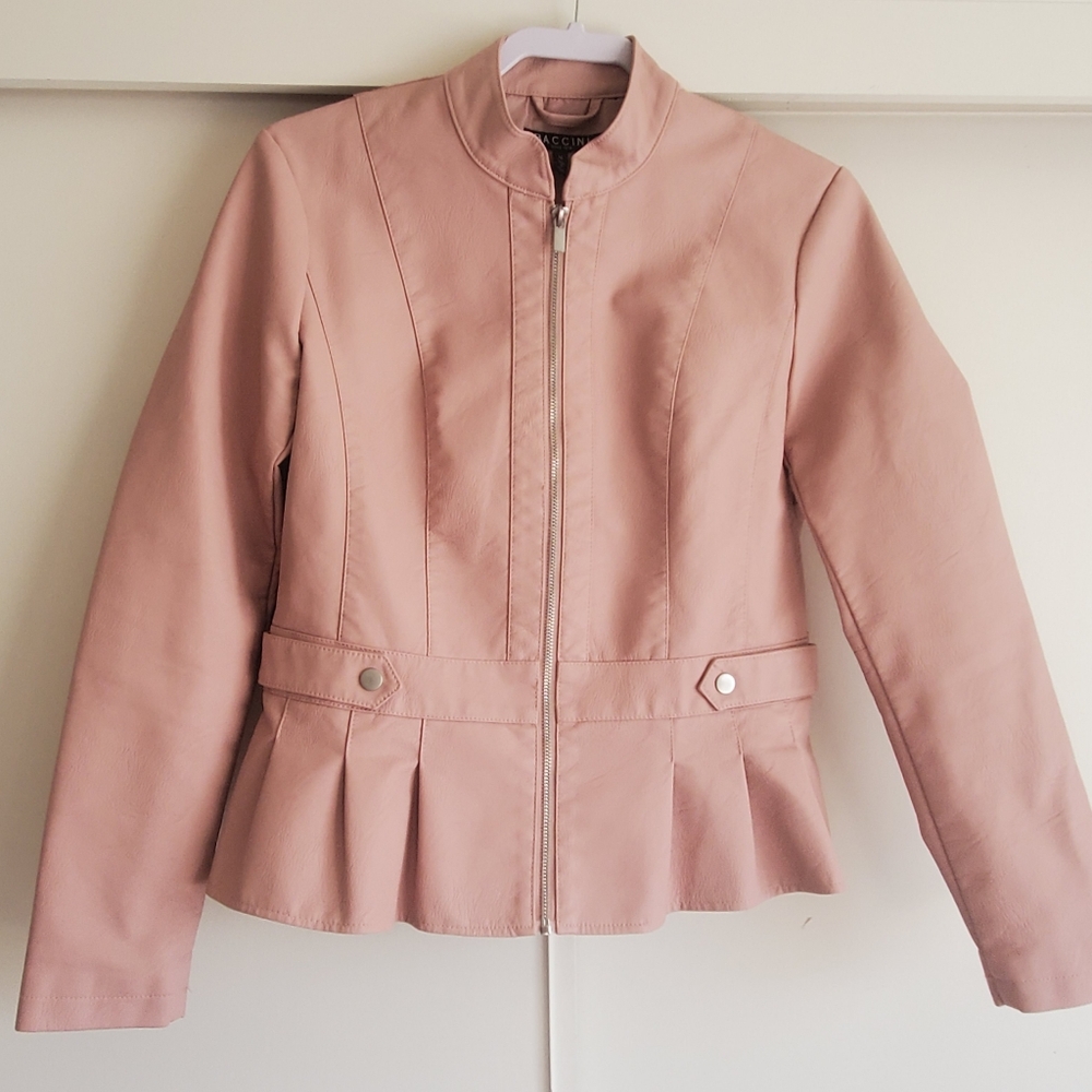 Baccini Pink Leather Jacket Tailored Cropped